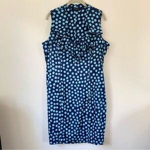 JONES&CO. Blue Sleeveless V-Neck Ruffle Polka Dot Midi Dress